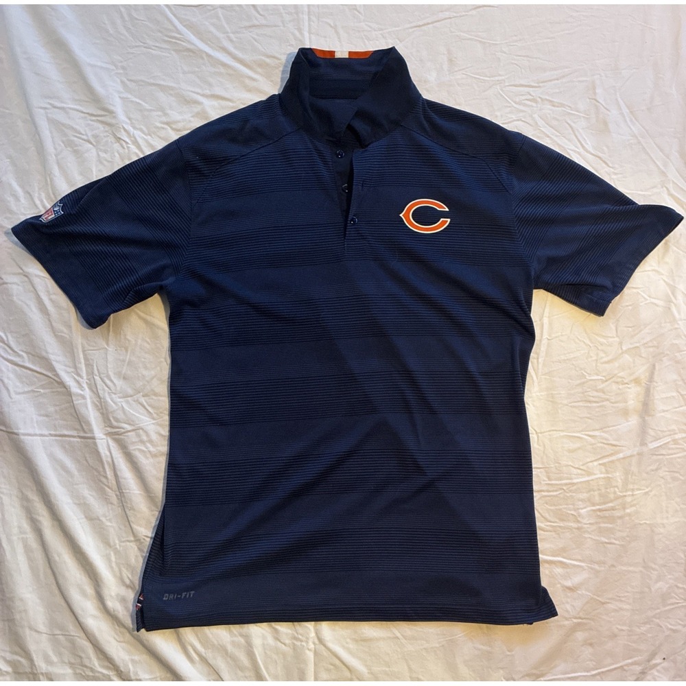 Nike Chicago Bears Dri-Fit NFL Polo Men's M Blue Striped Short Sleeve